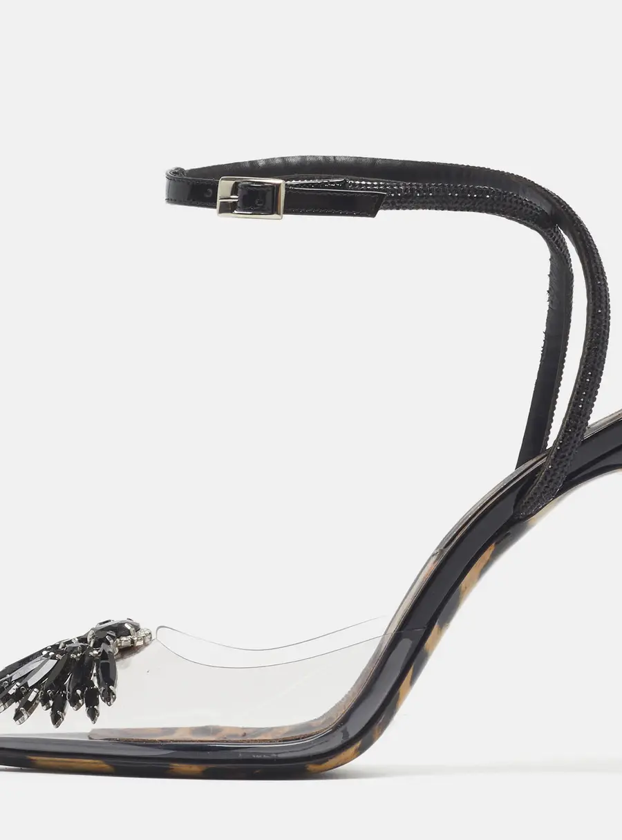 Philipp Plein Size 40 Transparent PVC  Crystal Embellished Ankle Strap Pumps