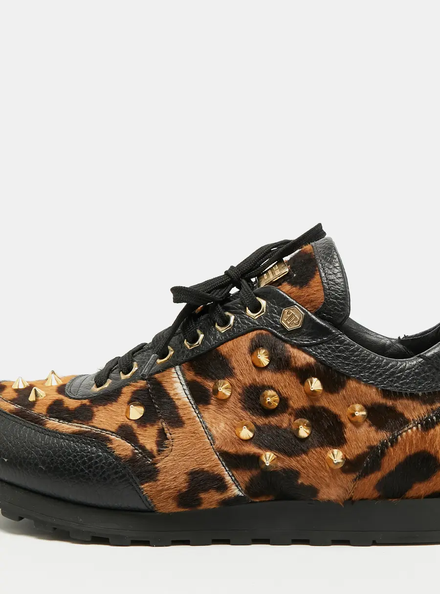Philipp Plein Limited Editions Size 39 Black/Brow Calf Leather and Leather Lace Up Sneakers