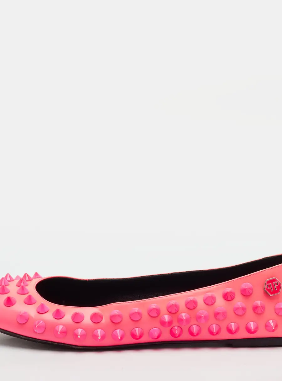 Philipp Plein Spiked Size 38 Neon Pink Leather Ballet Flats