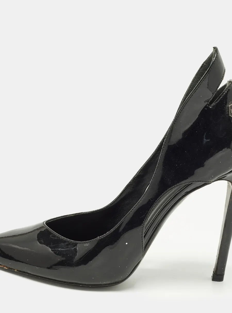 Philipp Plein Size 36 Black Patent Leather Cut Out Pointed Toe Pumps