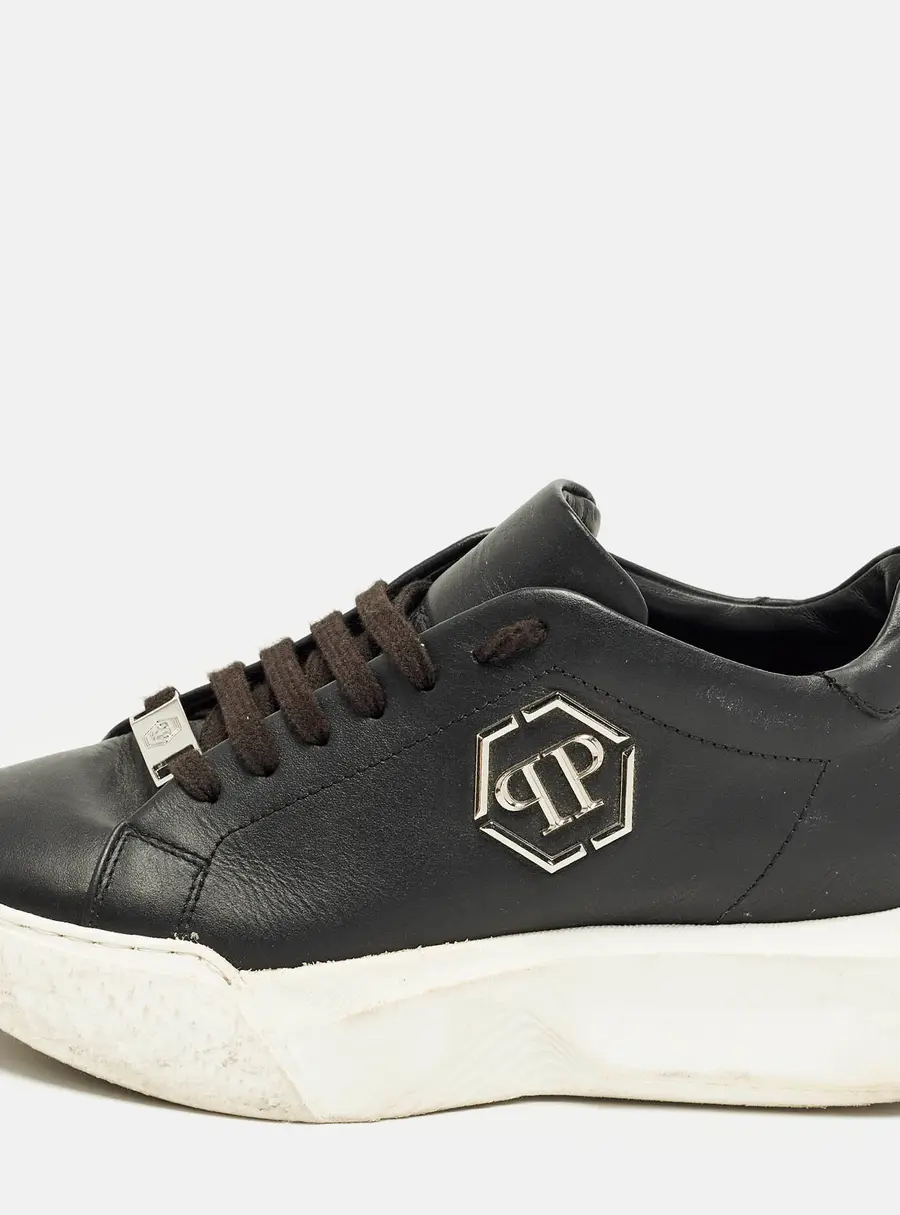 Philipp Plein Hexagon Size 37 Black Leather Lace Up Sneakers