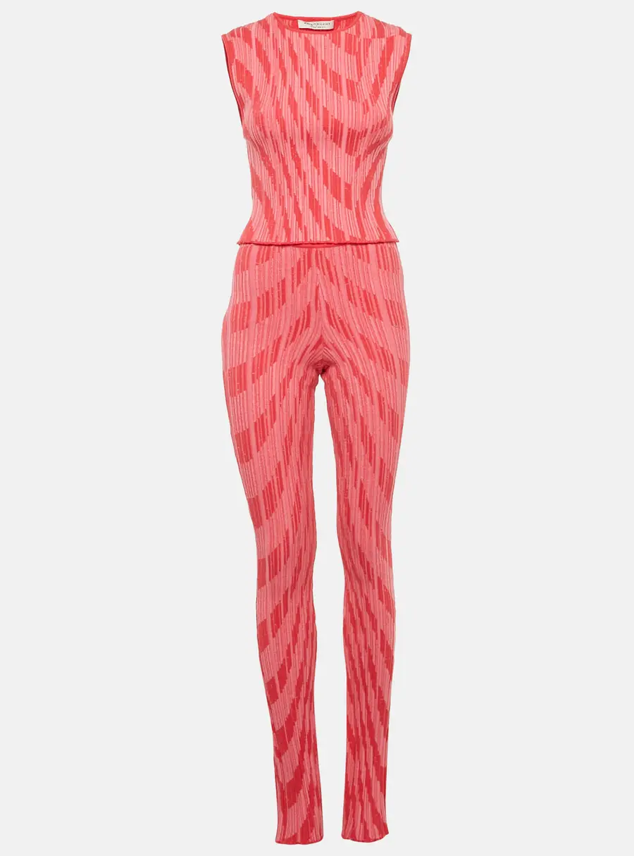 Philosophy Di Lorenzo Serafini Pink Patterned Rib Knit Flared Pants and Top Set M