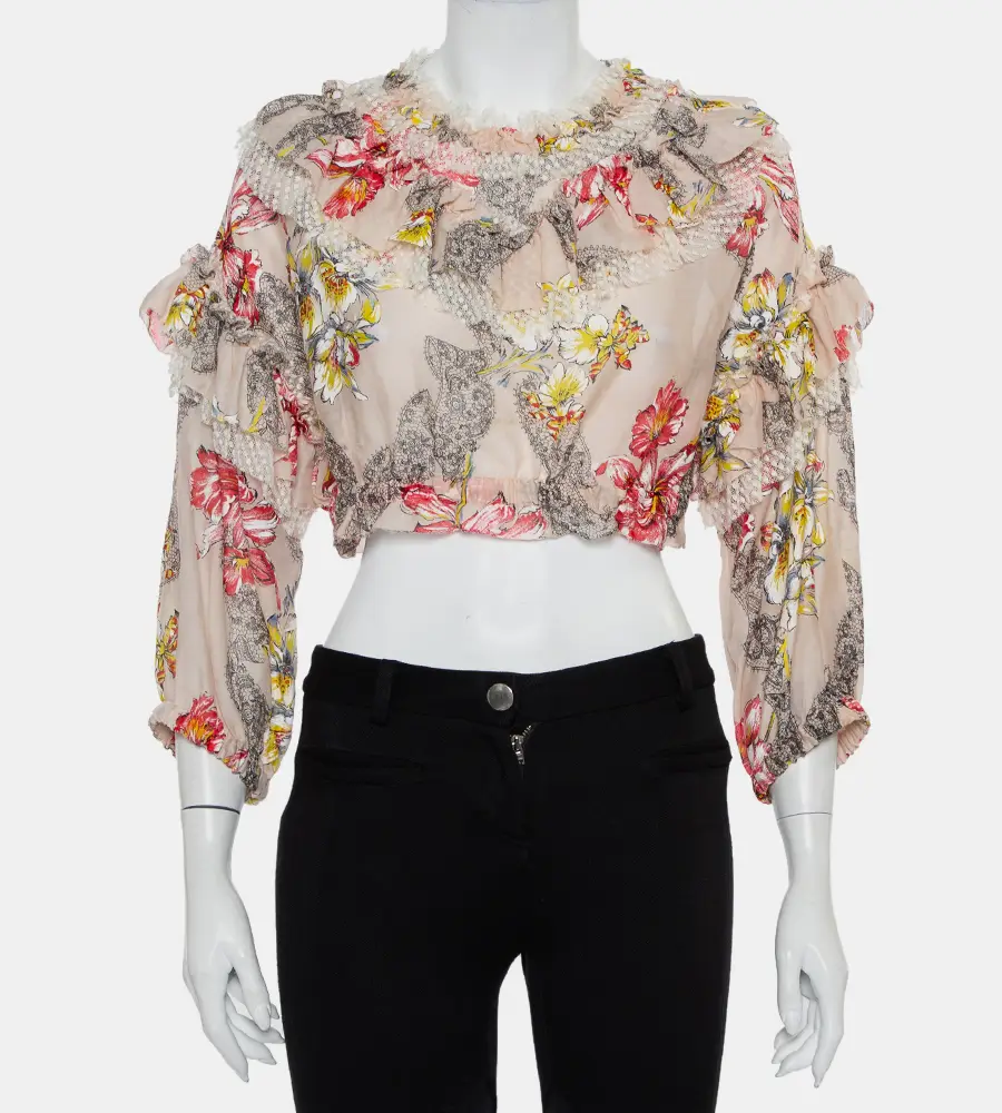 Philosophy Di Lorenzo Serafini Pink Floral Printed Cotton  Ruffled Crop Top M