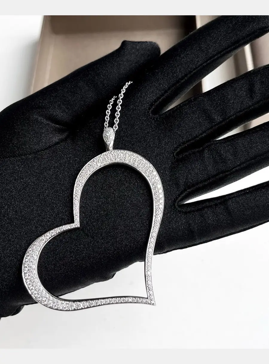 Piaget Heart Large 18K White Gold Diamond Set Necklace