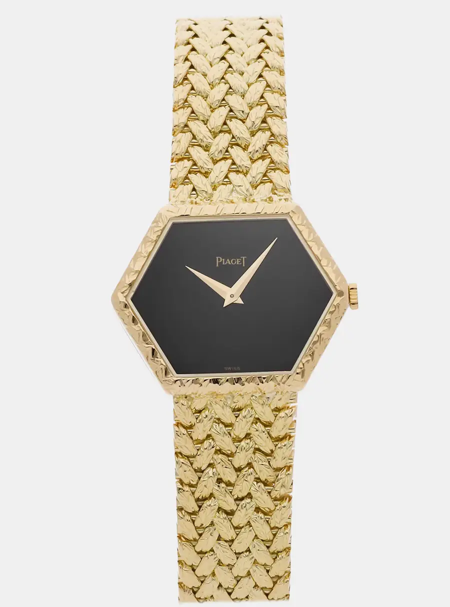 Piaget Vintage 9558 D2 Black Yellow Gold Manual Winding Women's Wristwatch 26x23mm