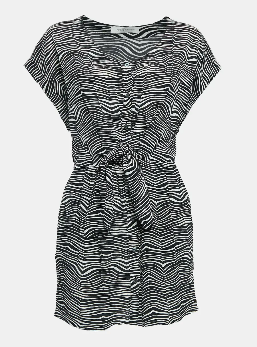 Pierre Balmain Black/White Printed Silk Waist Tie-Up Detail Mini Dress M