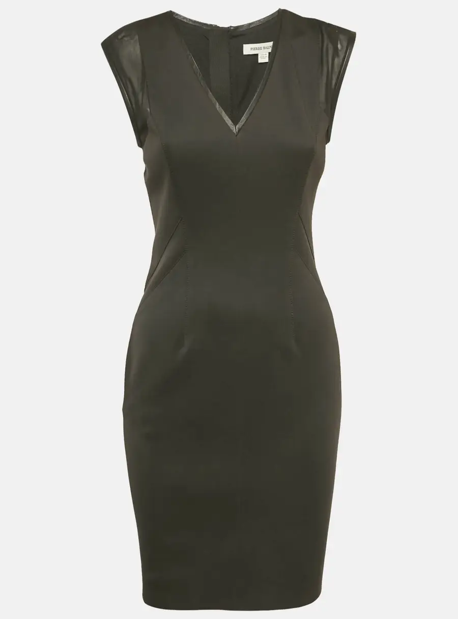 Pierre Balmain Black Jersey and Mesh V-Neck Bodycon Dress M