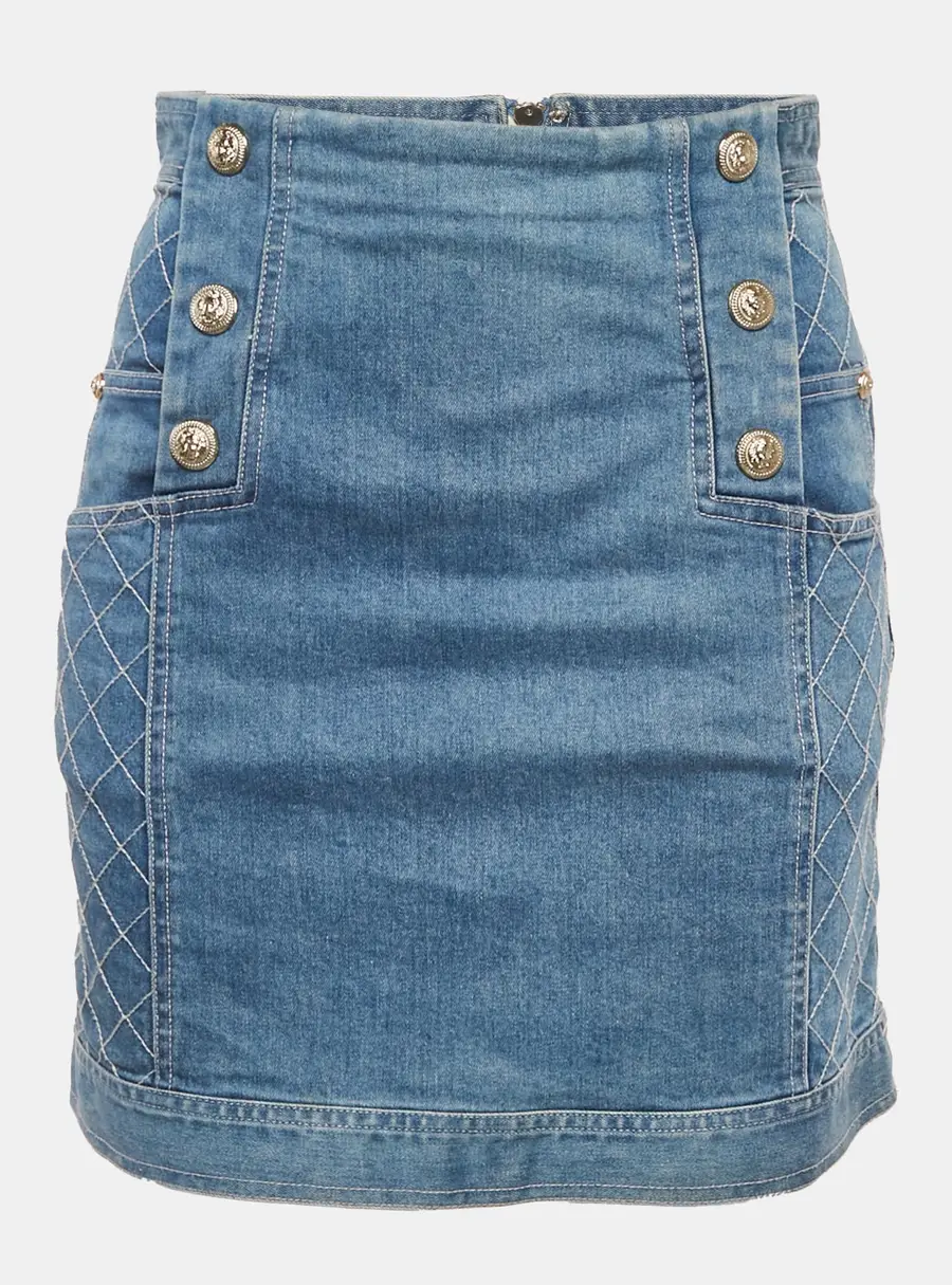 Pierre Balmain Blue Denim Mini Skirt M/Waist 27"