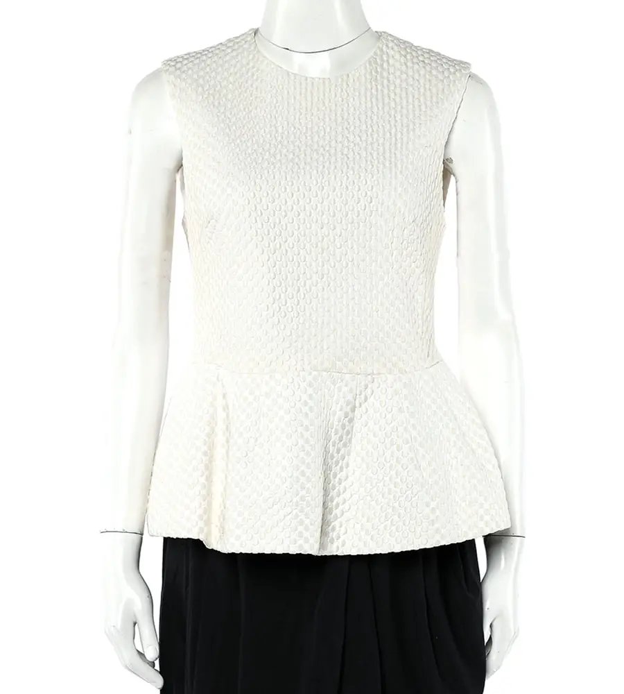 Pierre Balmain Cream Embroidered Cotton Peplum Top M