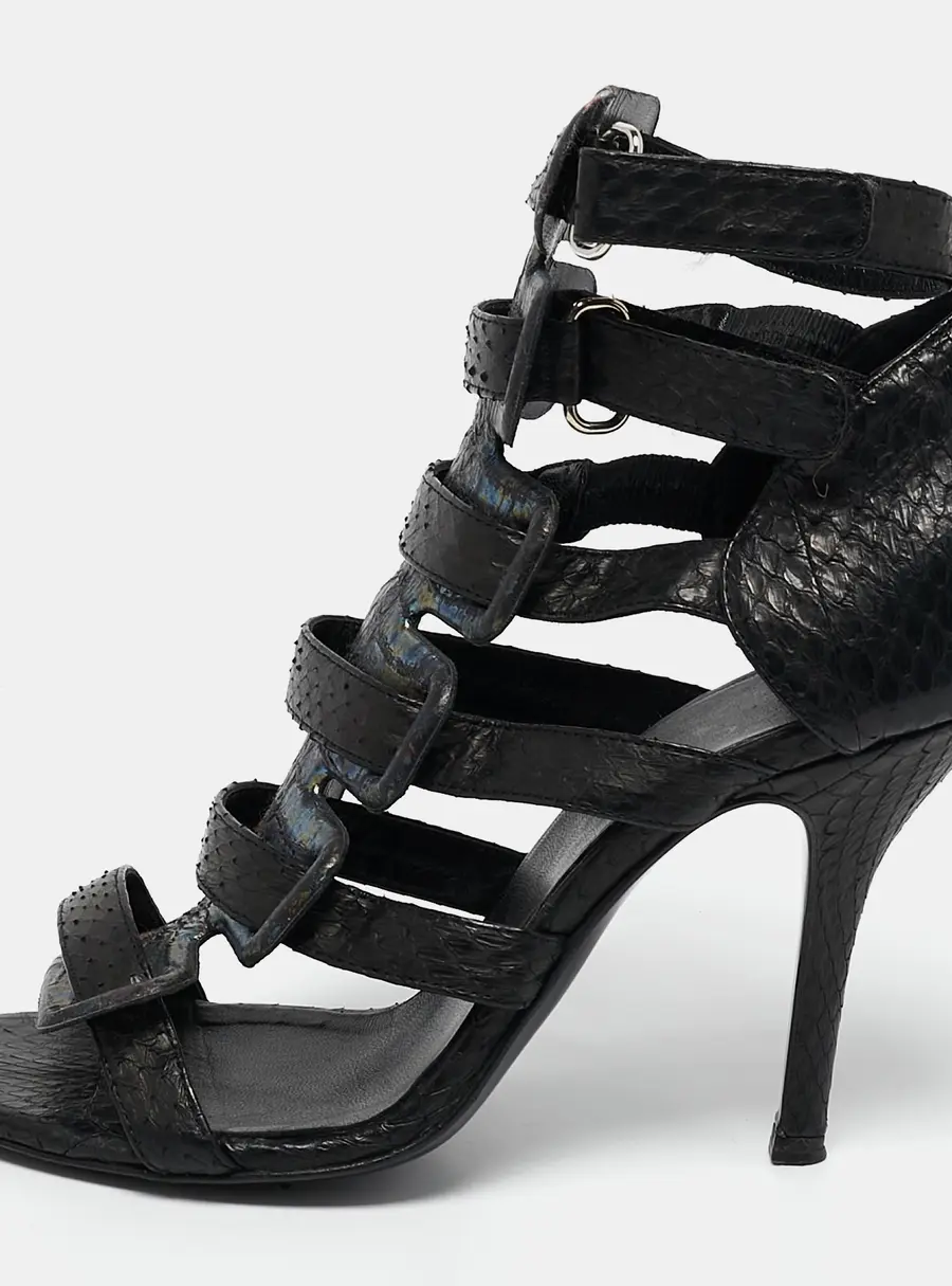 Pierre Hardy Black Snakeskin Strappy Gladiator Sandals Size 35.5