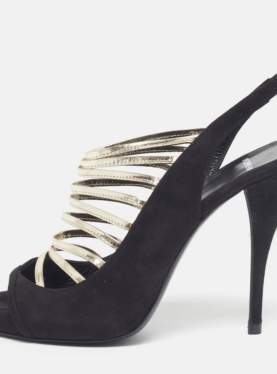 PIERRE HARDY Size 39 Black/Gold Leather and Suede Slingback Sandals