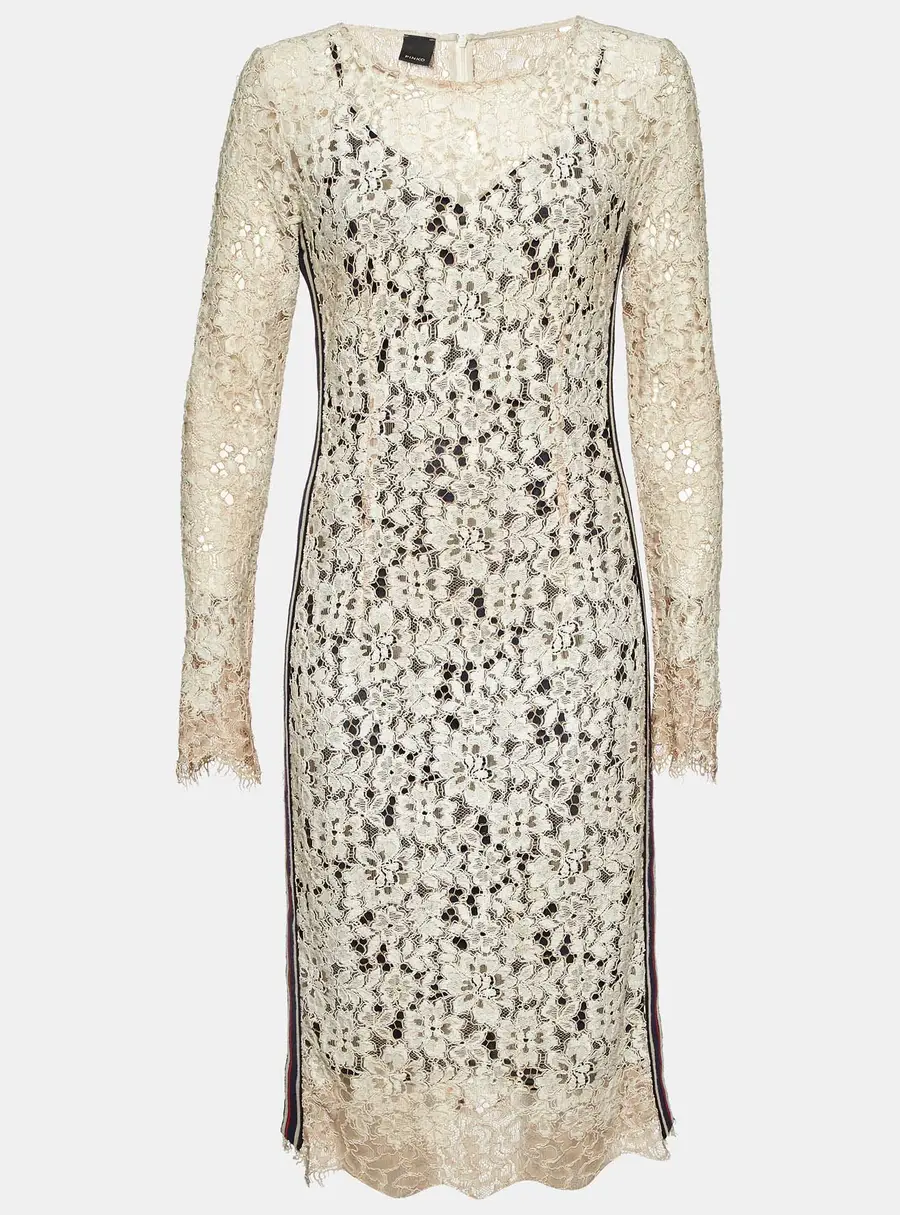 Pinko Beige Corded Lace Stripe Tape Detail Sheath Dress M