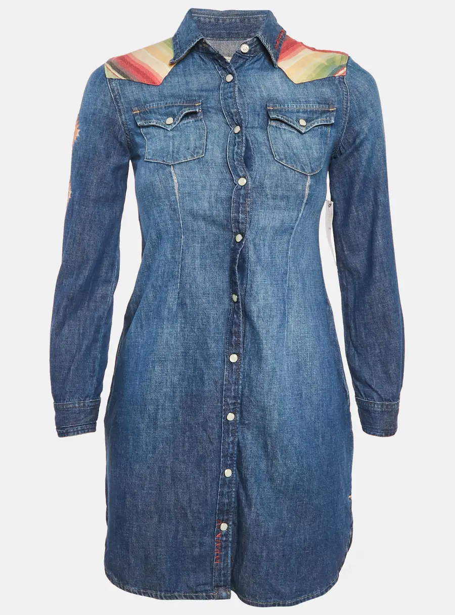 Polo Ralph Lauren Blue Embroidered Denim Shirt Dress XS
