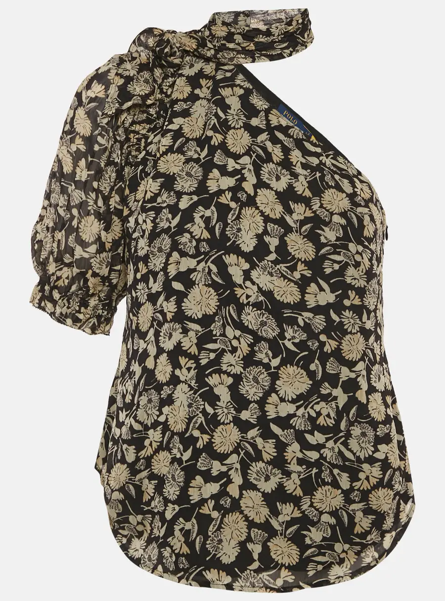 Polo Ralph Lauren Black Floral Print One Shoulder Blouse S