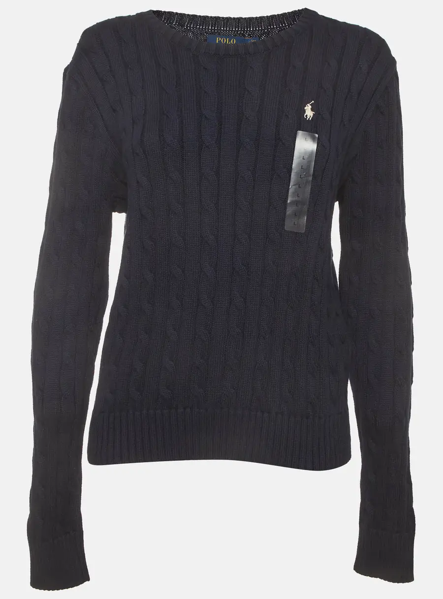 Polo Ralph Lauren Navy Blue Logo Embroidered Cable Knit Sweater L
