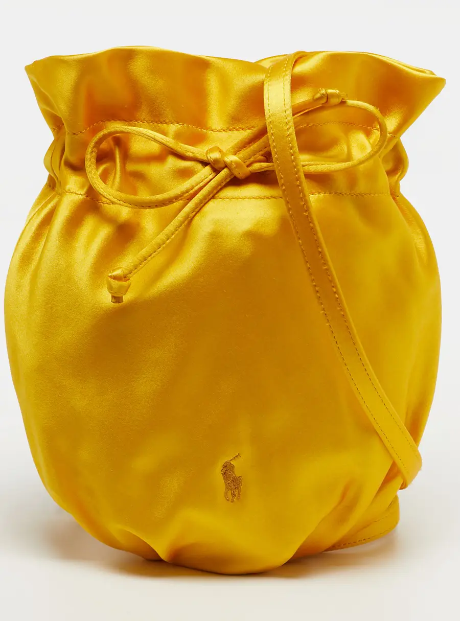 Polo Ralph Lauren Big Pony Mustard Satin Drawstring Bucket Bag