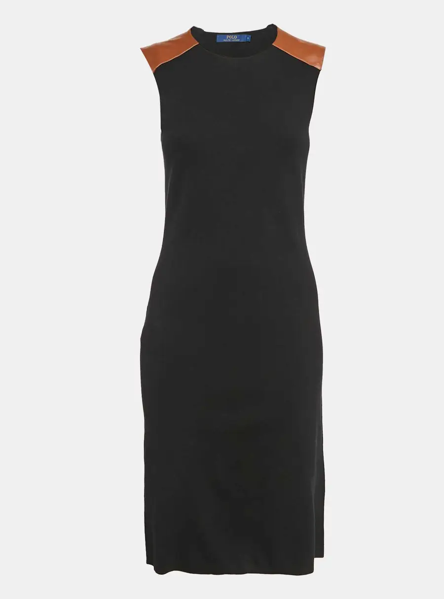 Polo Ralph Lauren Black Leather Trim Stretch Knit Short Dress S