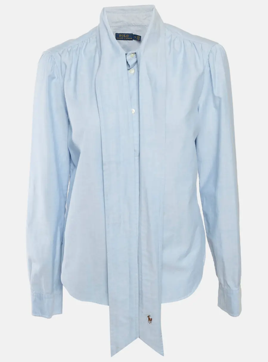 Polo Ralph Lauren Blue Cotton Neck Tie-Up Button Front L