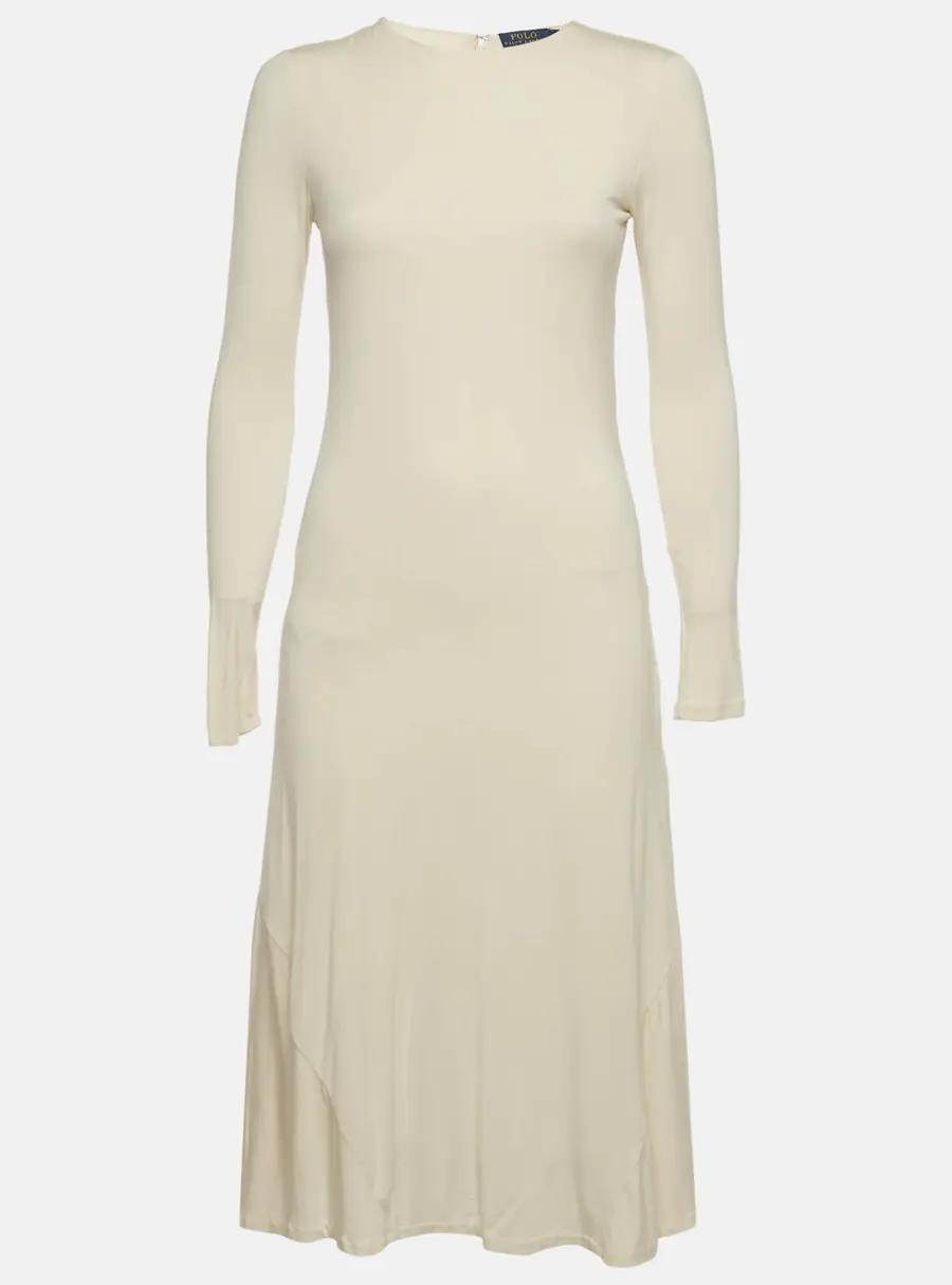 Polo Ralph Lauren Off-White Jersey Long Sleeve Midi Dress S