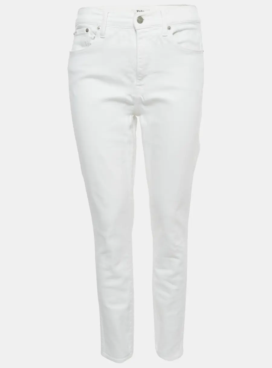 Polo Ralph Lauren White Embroidered Denim Tompkins Skinny Jeans M Waist 29"