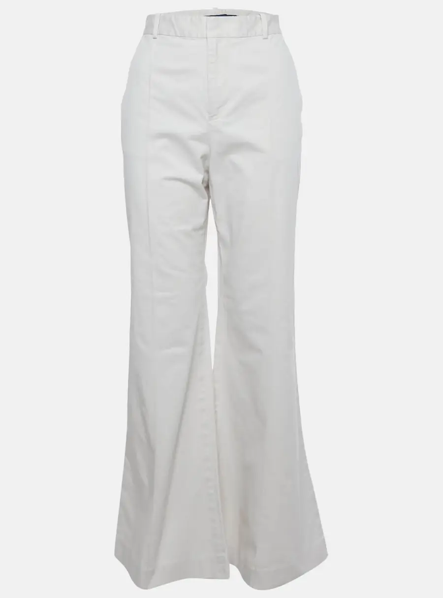 Polo Ralph Lauren Cream Cotton Wide Leg Trousers L