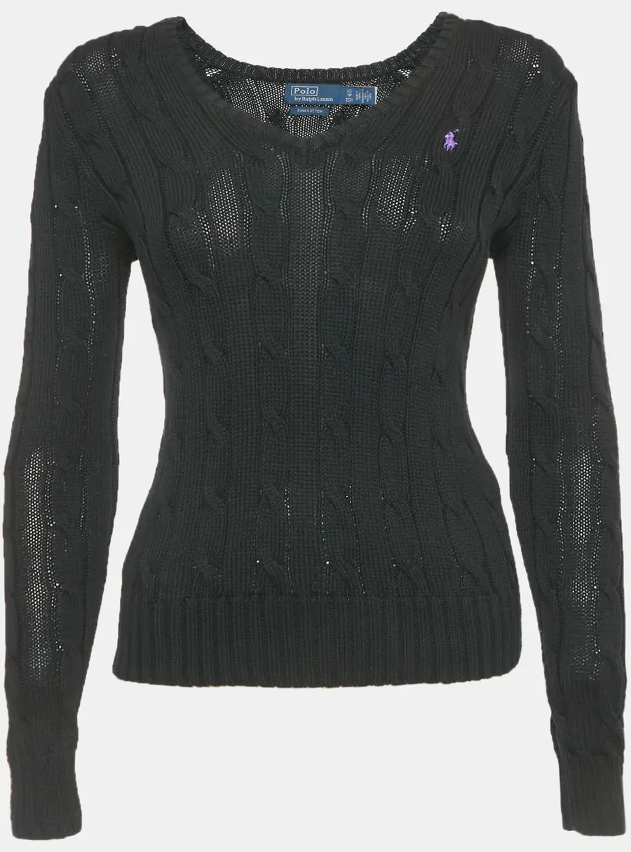Polo Ralph Lauren Black Cable Knit V-Neck Sweater XS