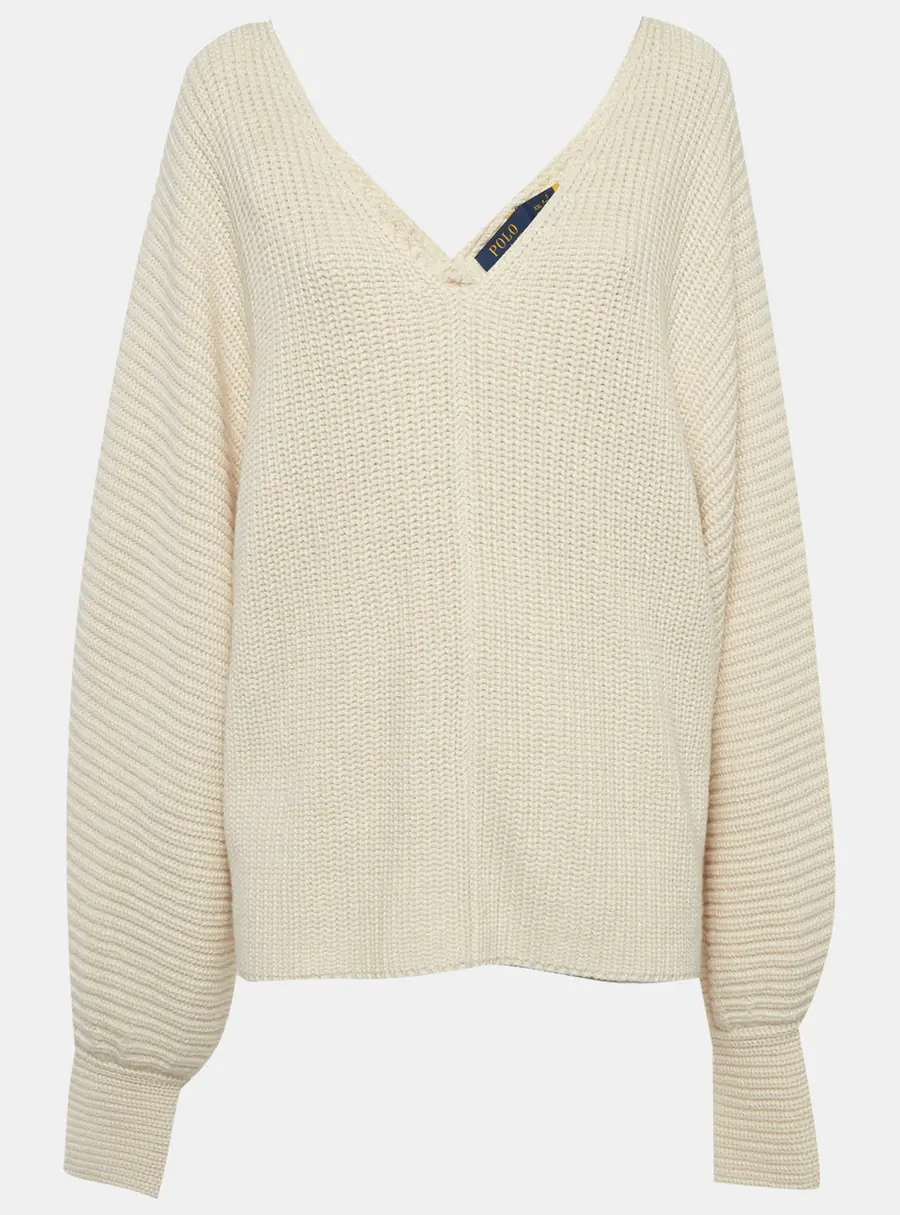 Polo Ralph Lauren Beige Rib Knit V-Neck Sweater XXL