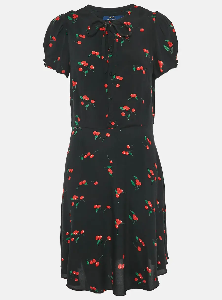 Polo Ralph Lauren Black Cherry Print Viscose Knee-Length Dress L