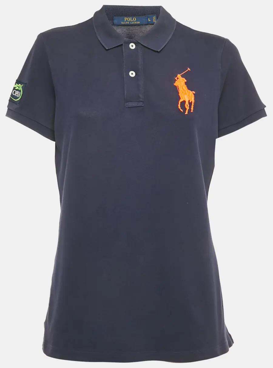 Polo Ralph Lauren Navy Blue Logo Embroidered Cotton Polo T-Shirt L