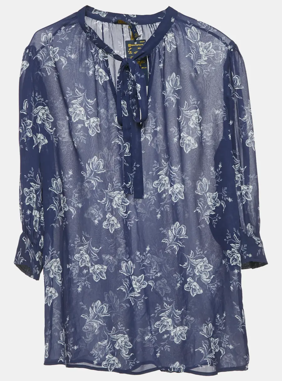 Polo Ralph Lauren Blue Floral Print Chiffon Blouse M