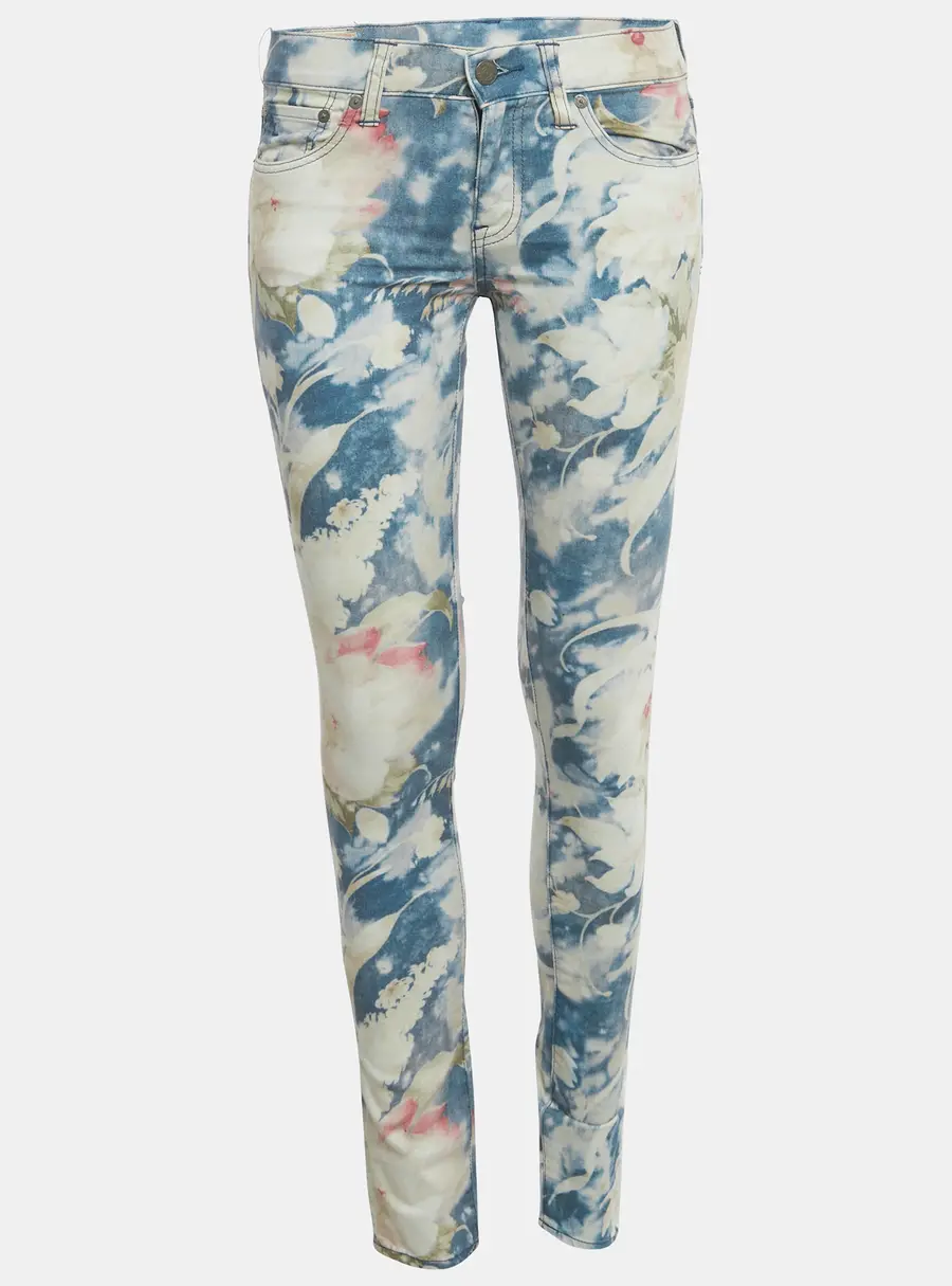 Polo Ralph Lauren Blue Floral Print Denim Tompkins Skinny Jeans S/Waist 28"