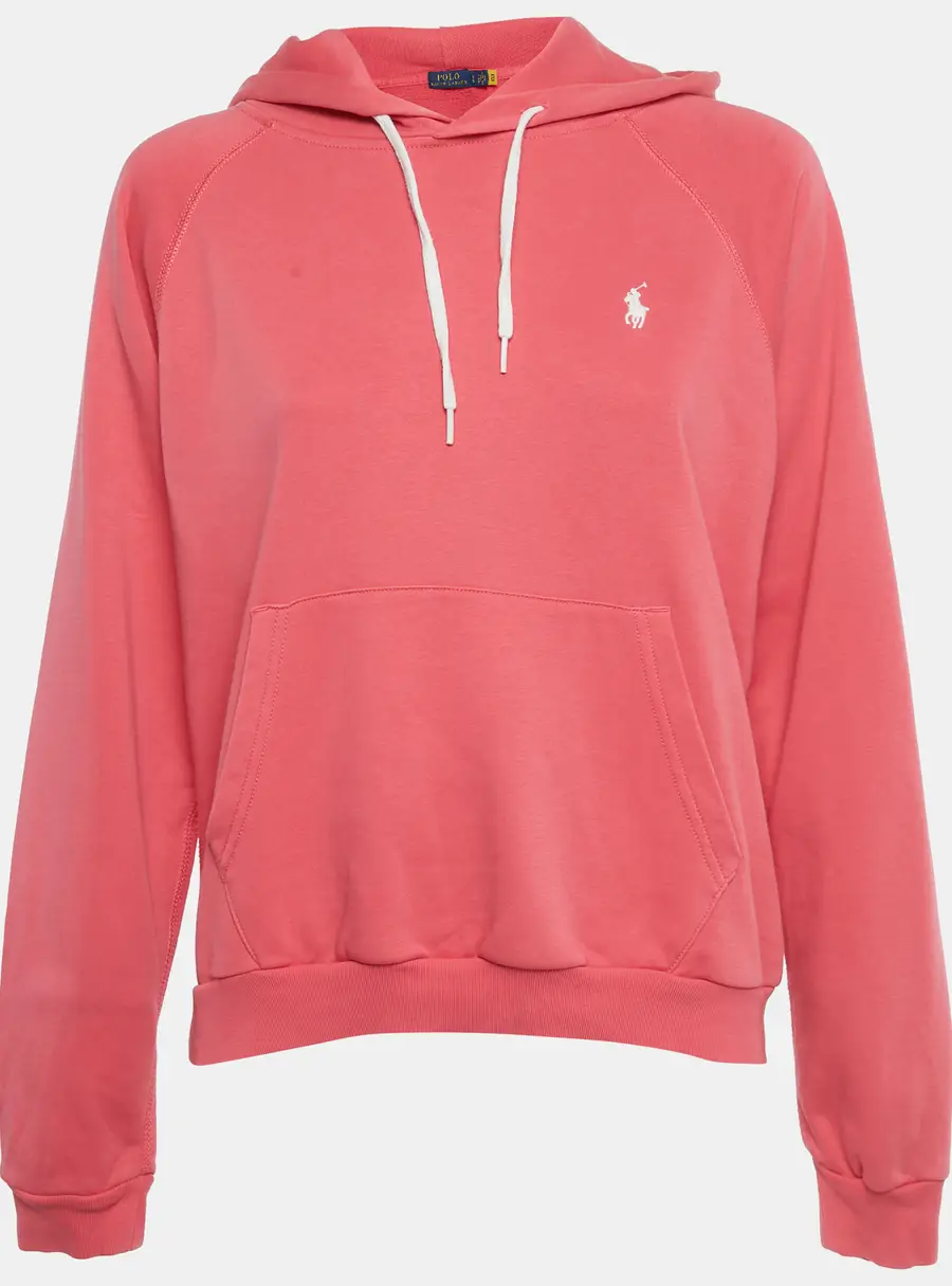 Polo Ralph Lauren Pink Logo Embroidered Cotton Blend Hoodie L