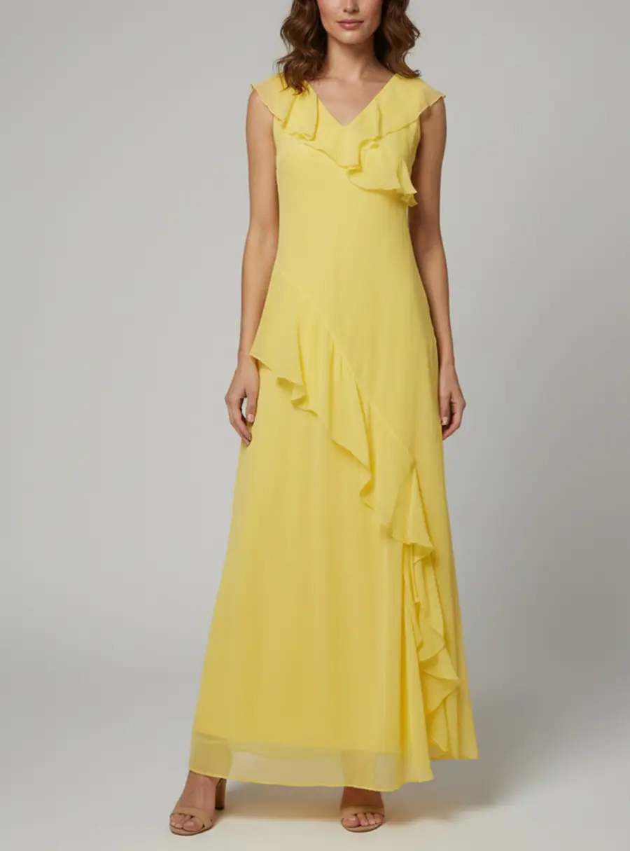 Polo Ralph Lauren Yellow Chiffon Ruffle Maxi Dress XS