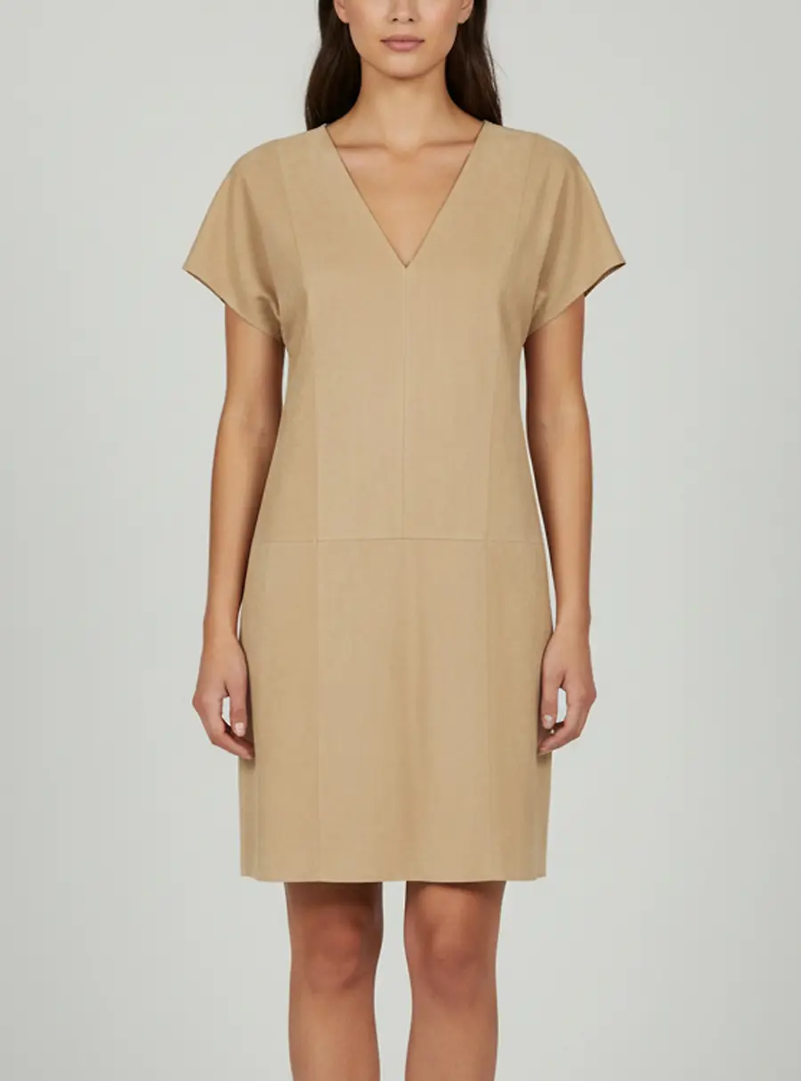 Polo Ralph Lauren Beige Suede V- Neck Cecelia Short Dress S