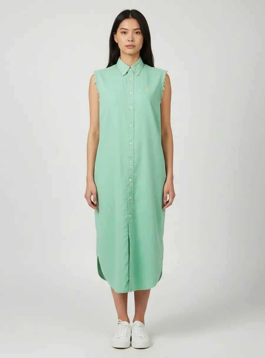 Polo Ralph Lauren Green Cotton Button Front Midi Dress S