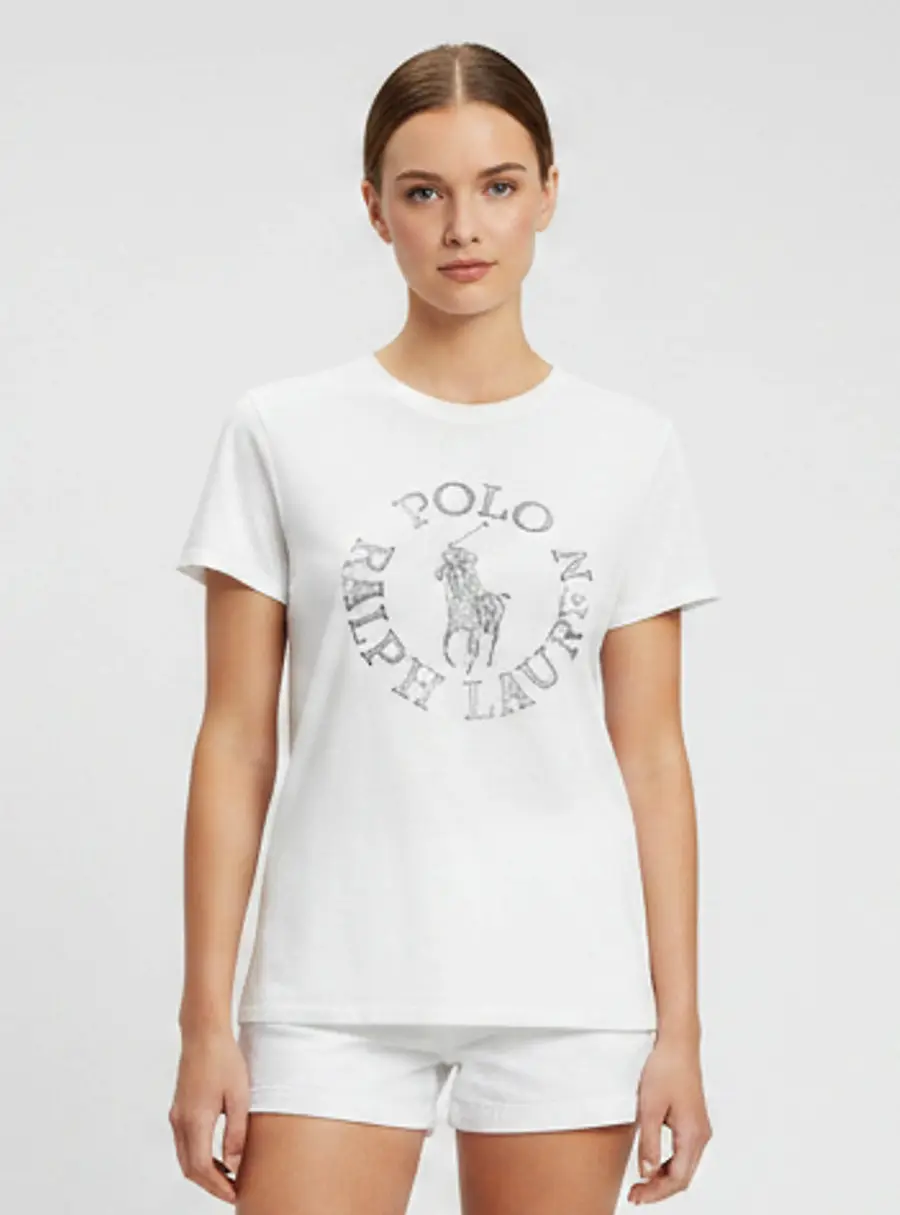 Polo Ralph Lauren White Logo Print Jersey Crewneck T-Shirt S