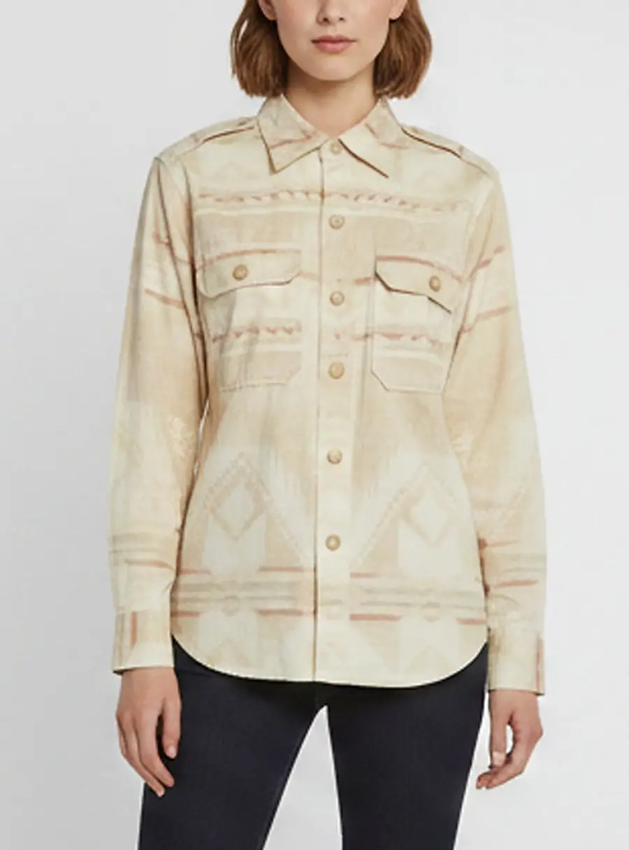 Polo Ralph Lauren Beige Printed Gabardine Utility Shirt M