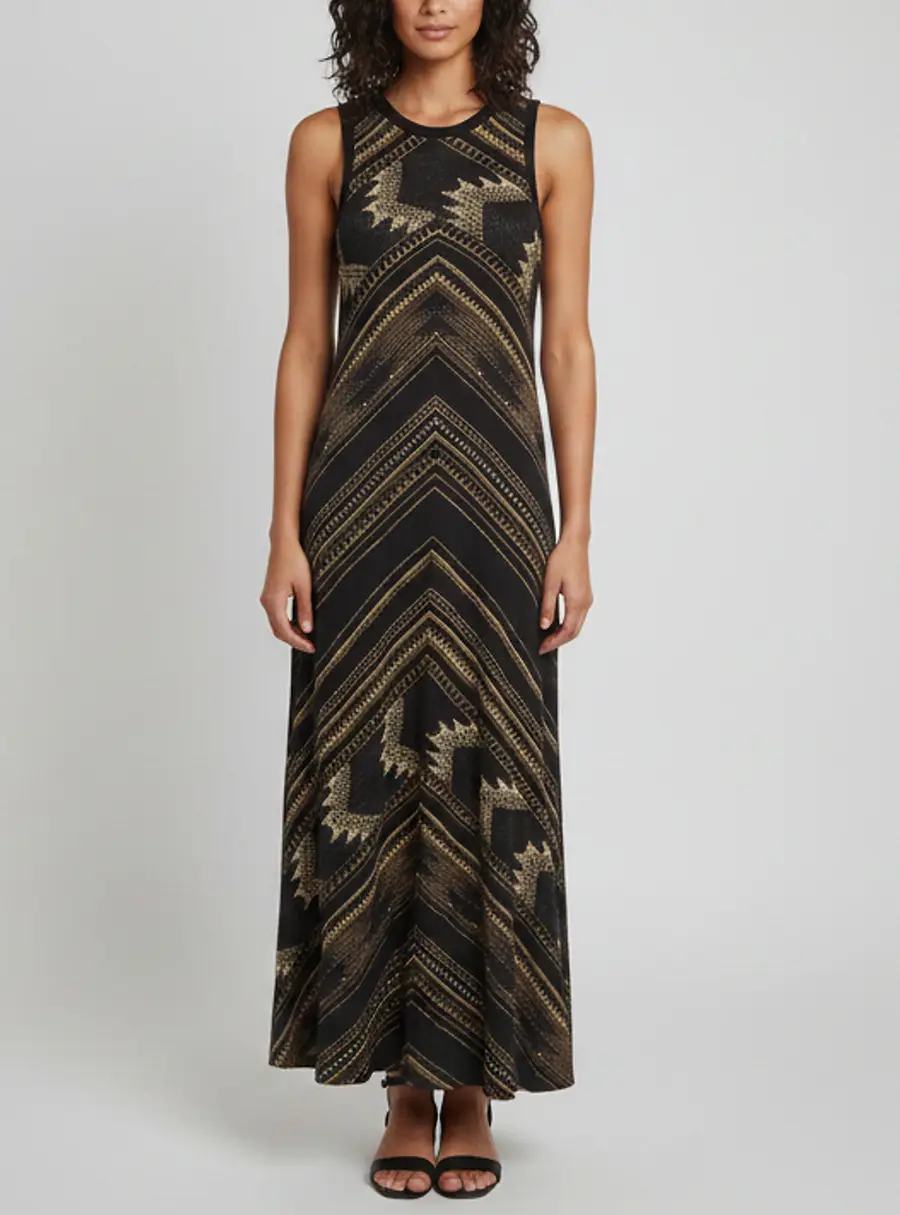 Polo Ralph Lauren Black Printed Knit Sleeveless Dress L