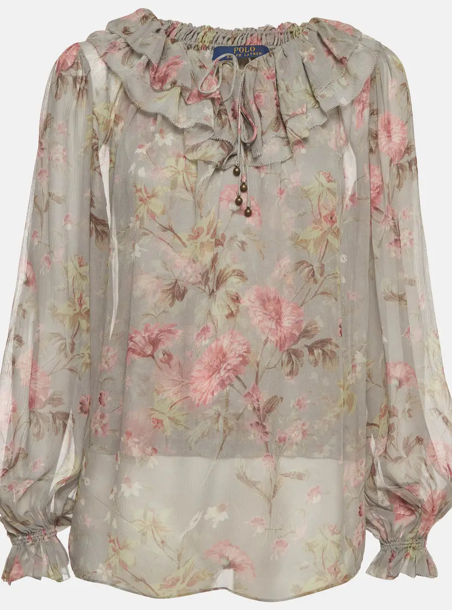 Polo Ralph Lauren Green Floral Ruffle Long Sleeve Blouse S