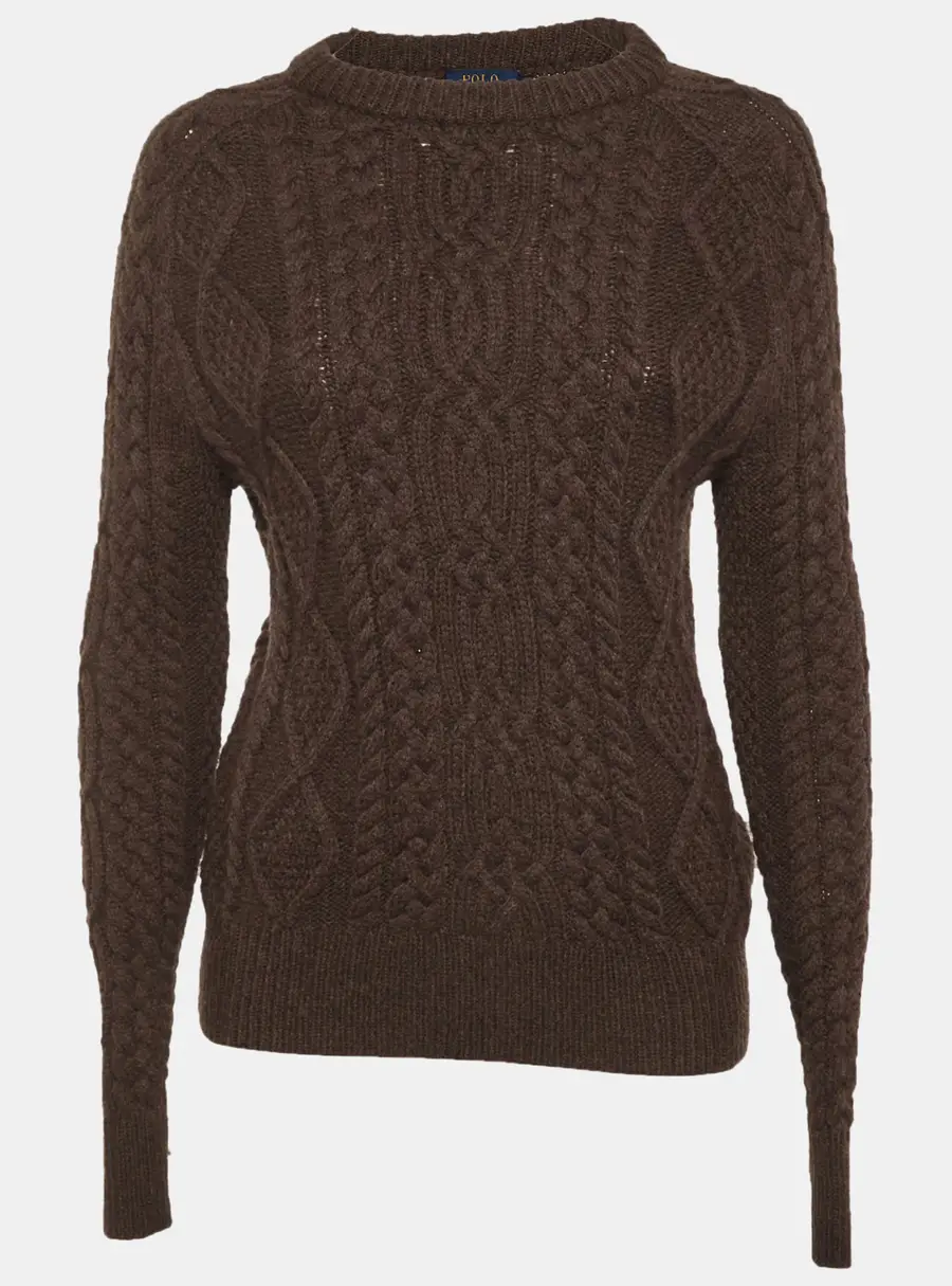 Polo Ralph Lauren Brown Cable Knit Wool Blend Sweater S