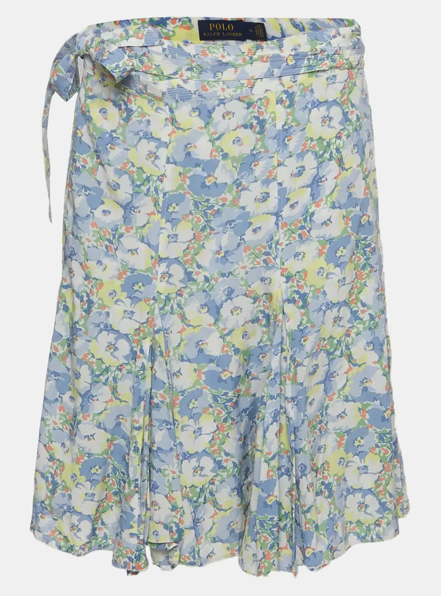 Polo Ralph Lauren Blue Floral Print Crepe Mini Wrap Skirt XL