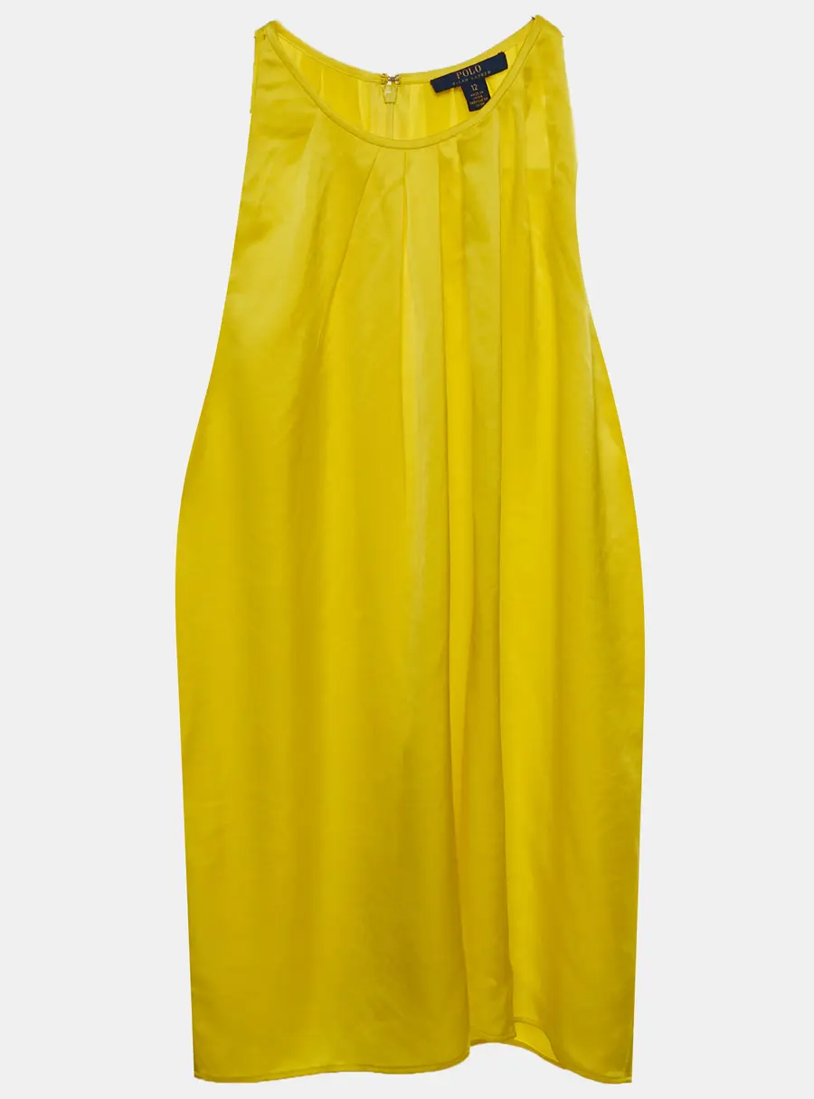 Polo Ralph Lauren Yellow Satin Pleated Sleeveless Top L