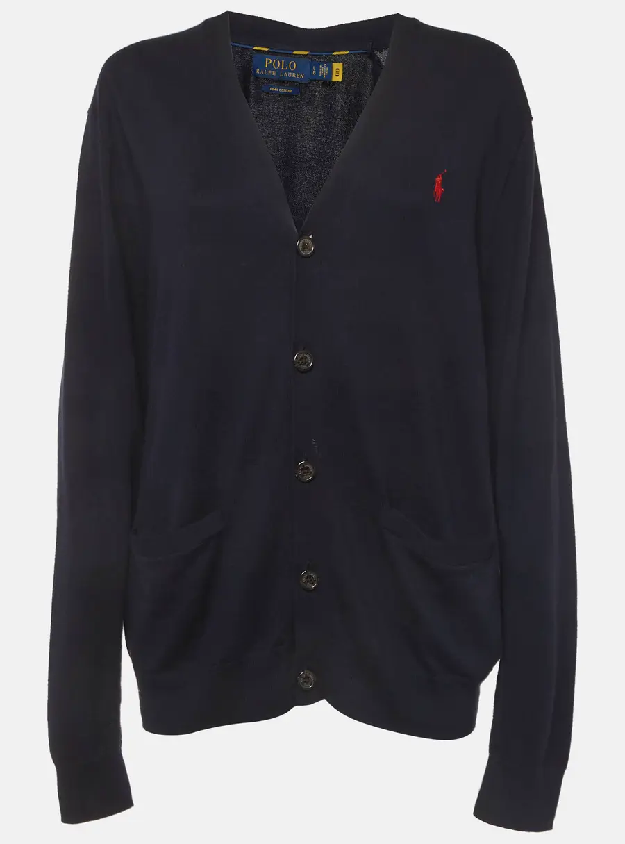 Polo Ralph Lauren Navy Blue Cotton Buttoned Knit Cardigan L