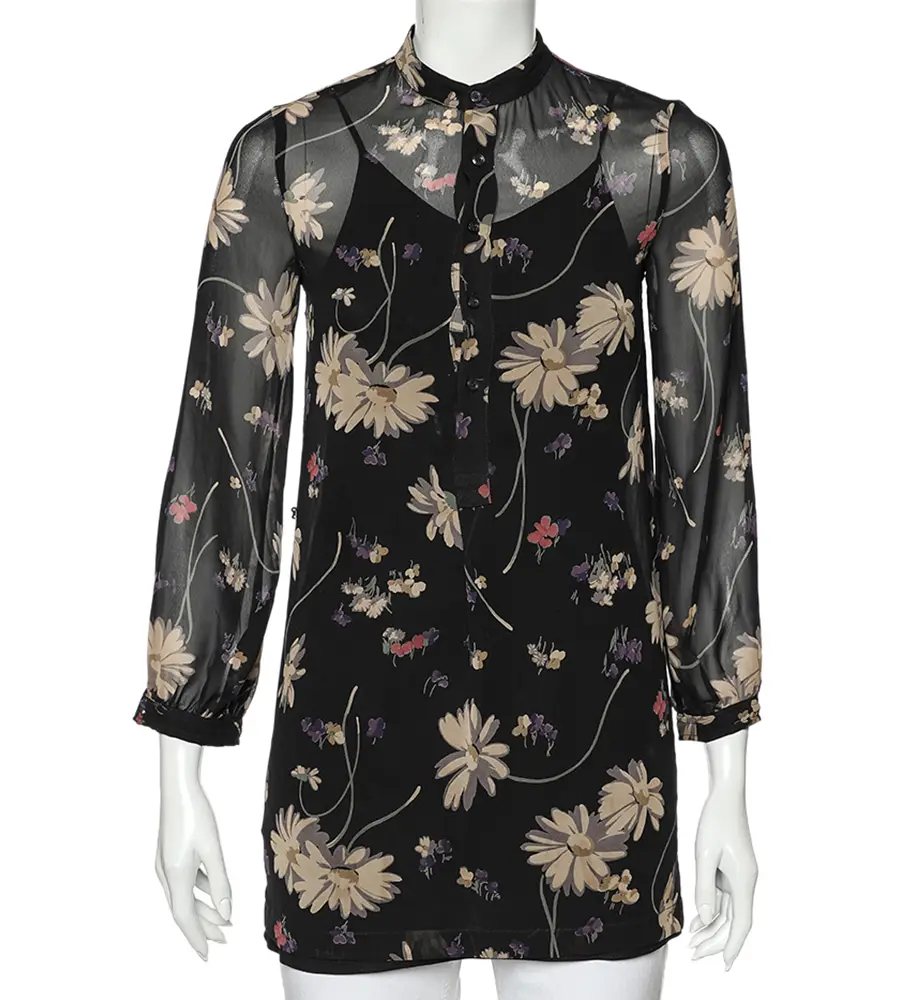 Polo Ralph Lauren Black Floral Printed Chiffon Tunic M