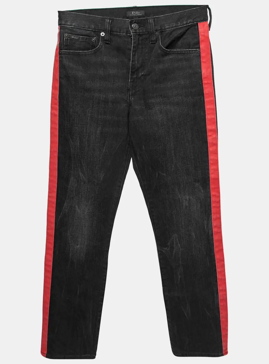 Polo Ralph Lauren Black and Red Side Stripe Denim Jeans S
