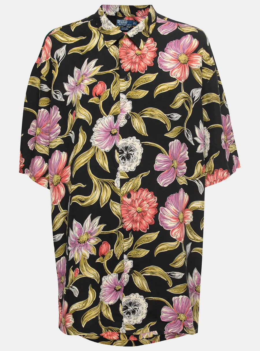 Polo Ralph Lauren Black Floral Printed Rayon Short Sleeve Shirt L