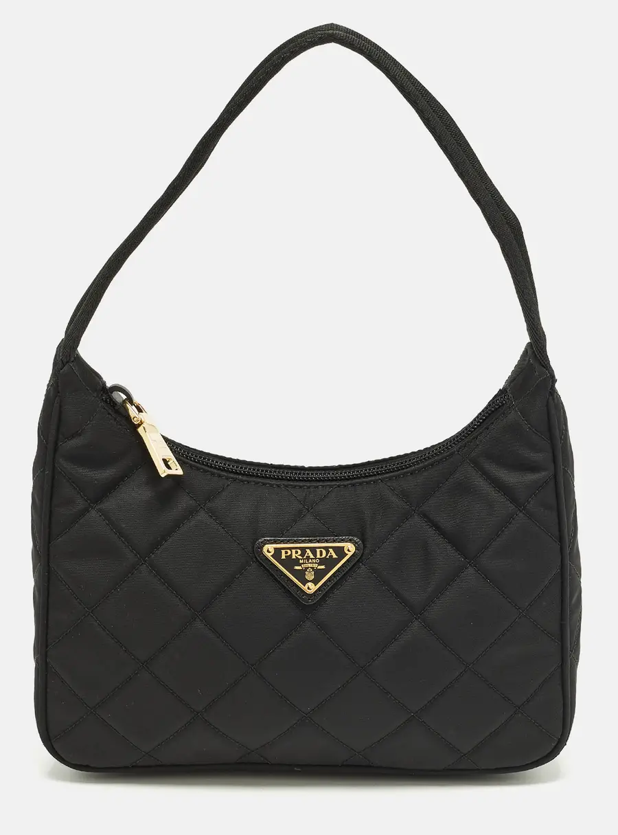 Prada Re-Nylon Black Quilted Nylon Tessuto Shoulder Bag