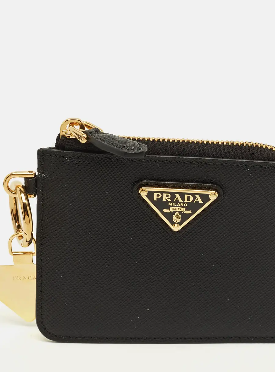 Prada Black Saffiano Leather Zip Card Case