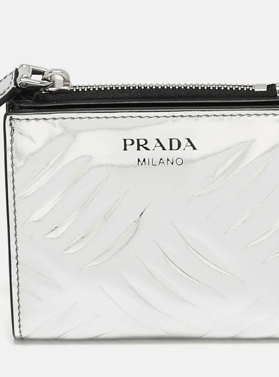 Prada Silver Embossed Patent Leather Bifold Wallet