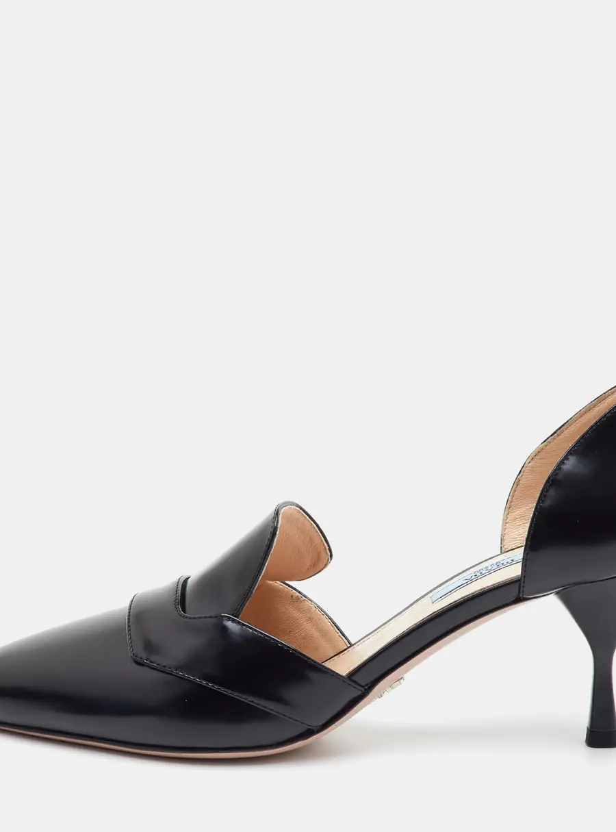 Prada Size 41 Black Leather D'Orsay Pointed Toe Pumps